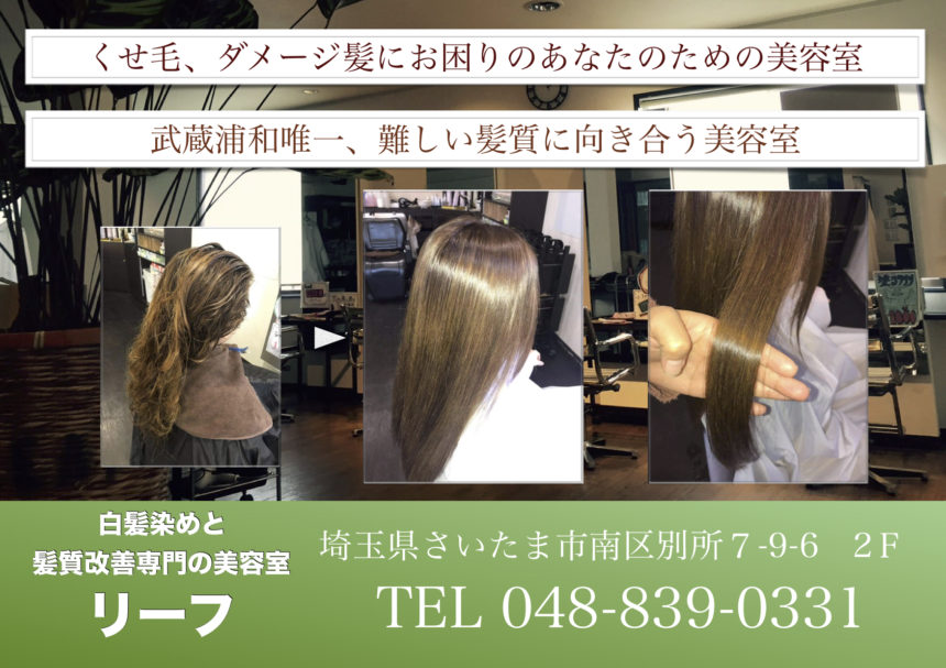 武蔵浦和唯一の白髪染めと髪質改善の美容室 リーフ アナタに合う最高の美容室